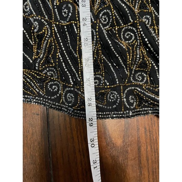 Valarie Stevens Evening black Gold & Silver Beaded Silk Cardigan Vintage 22 - Picture 15 of 15